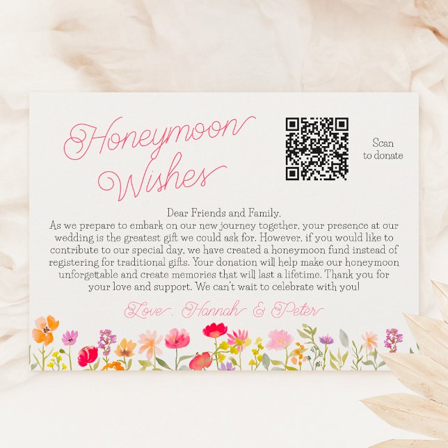 Smekmånad önskar vilda blommor blommig bröllopsdus tilläggskort (Honeymoon wishes wildflowers floral bridal shower enclosure card)