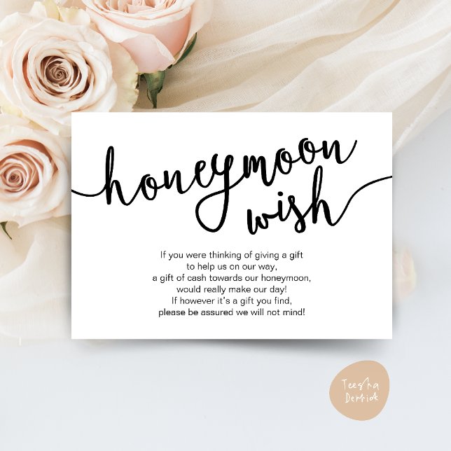 Smekmånad Önskningsfond Kontanter, Modern Rustik B Tilläggskort (Honeymoon Wish Fund Cash, Modern Rustic Wedding Enclosure Card in Black White)