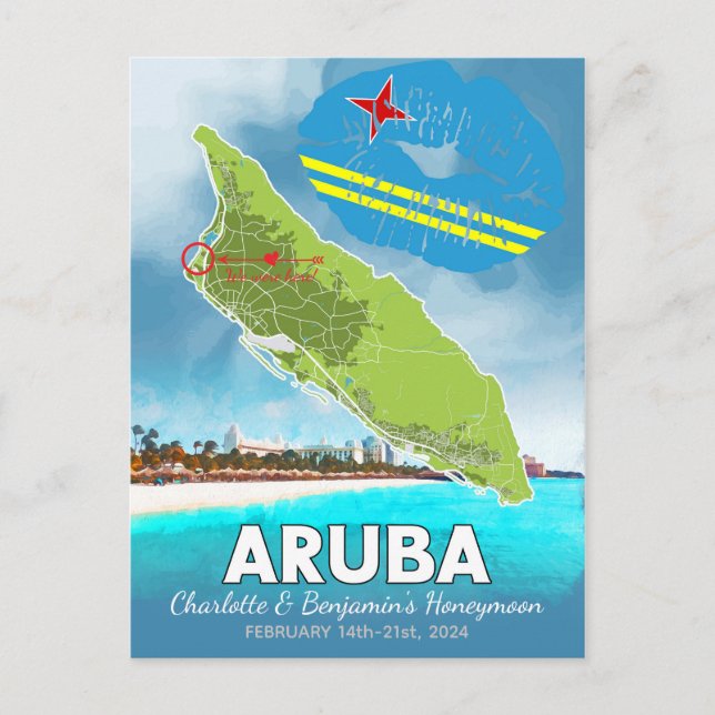 Smekmånad Semester Minnen Aruba Ö Kartbild Vykort (Framsida)