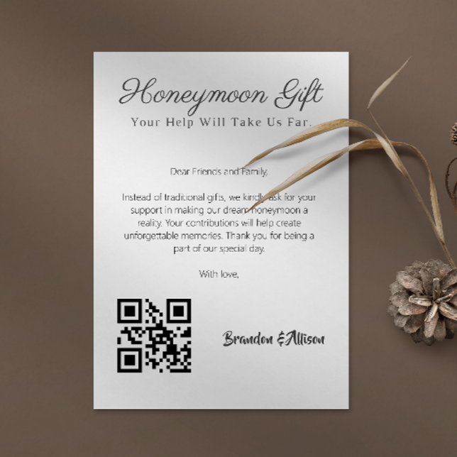 Smekmånadsfond Bröllopspresent Registry Gåva Qr-ko Inbjudningar (Honeymoon Fund Wedding Registry Gift Qr Code Invitation)