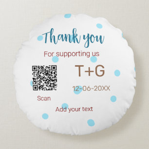 Smekmånadsfond Lägg till QR-kod parnamn bröllop Rund Kudde