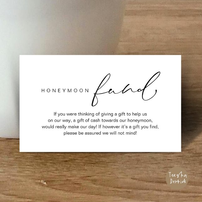 Smekmånadsfond, Modern Romantisk Bröllop Tilläggskort (Honeymoon Fund, Modern Romantic Wedding Wish Enclosure Card, White Black)
