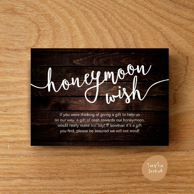 Smekmånadsfond Önskekassa, Modern Rustik Bröllop Tilläggskort (Honeymoon Fund Cash Wish, a note on gifts Enclosure Card Rustic Dark Wood)