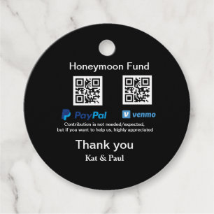 Smekmånadsfond PayPal Venmo QR-kod tack Gåvor Etiketter