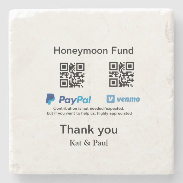 Smekmånadsfond PayPal Venmo QR-kod tack Stenunderlägg (Framsidan)