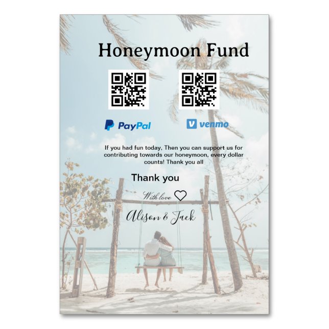Smekmånadsfond venmo paypal donation Q R par Bordsnummer (Framsidan)