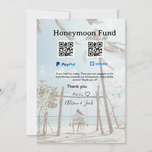 Smekmånadsfond venmo paypal donation Q R par Inbjudningar (Framsida)