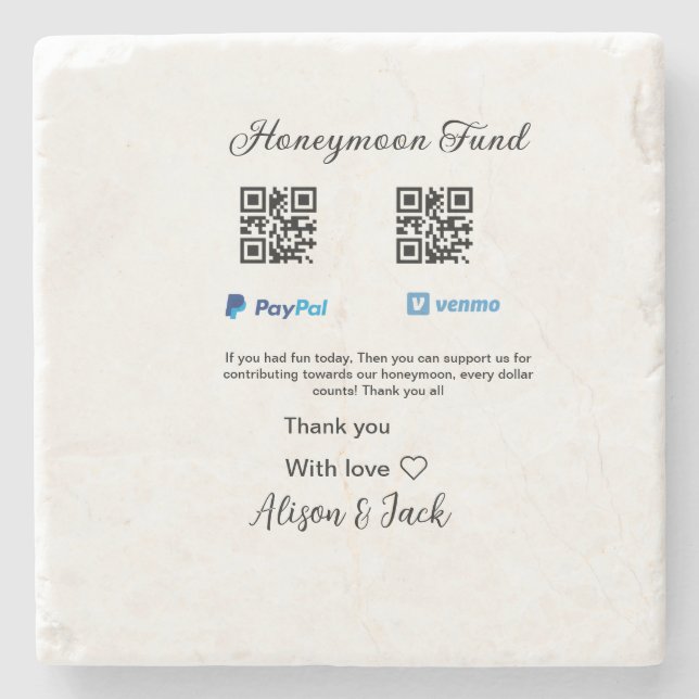 Smekmånadsfond venomo paypal-donation Q R-par Stenunderlägg (Framsidan)