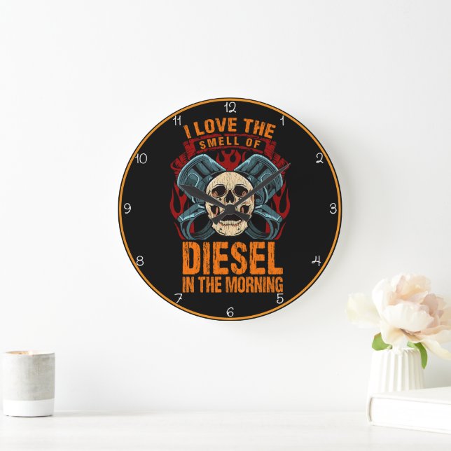 Smell av diesel’ Skullpiston Stor Klocka (Hem)