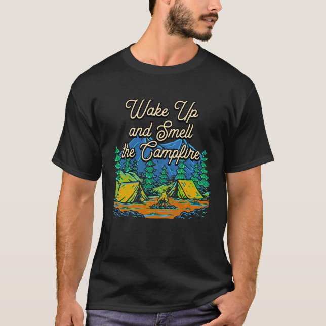 Smell Campfire Mountain Camping-toppmötet T Shirt (Framsida)