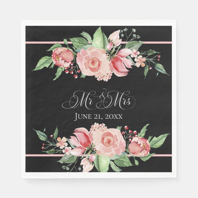 Smell Ro, Blommigt Mr & Mrs Bröllop Pappersservett (Framsidan)