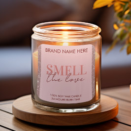Smell The Love Custom Pink Glitter Candle Label Fyrkantigt Klistermärke