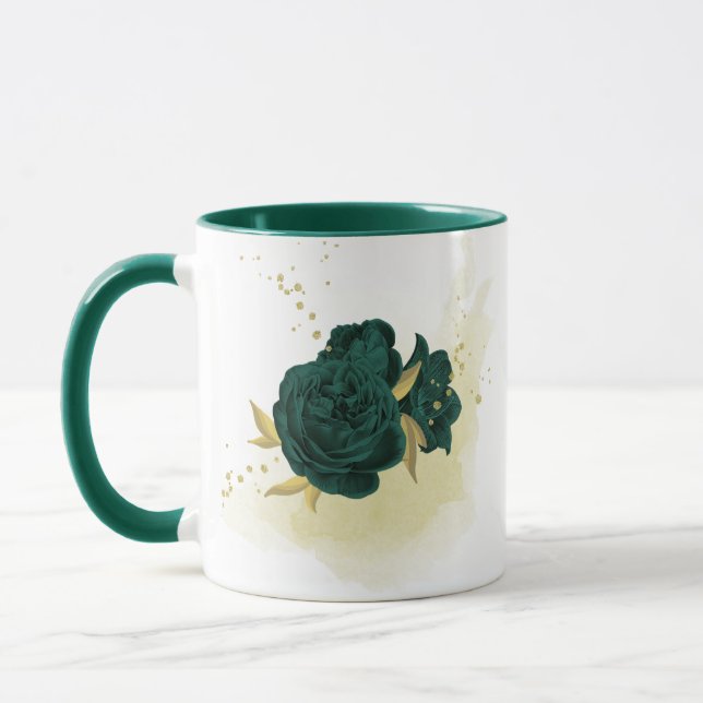 smeraldgrön blomster guld mugg (Vänster)