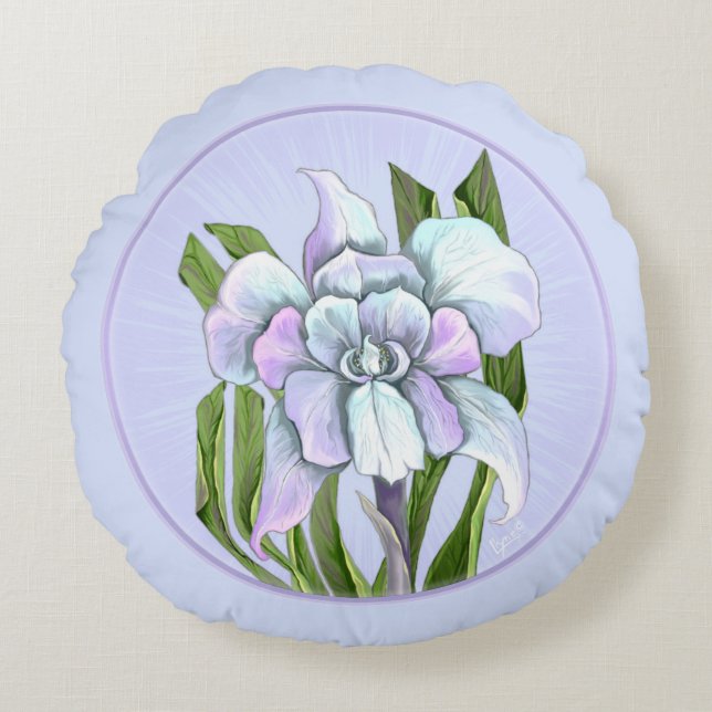 Smeraldo Flower Round Pillow Rund Kudde (Framsidan)