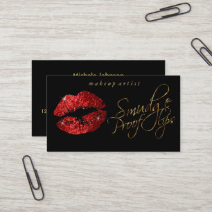 Smeta Proof Läppar - Red Glitter och Elegant Guld Visitkort