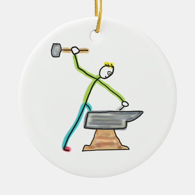 Smidesman Stickman Julgransprydnad Keramik (Framsidan)