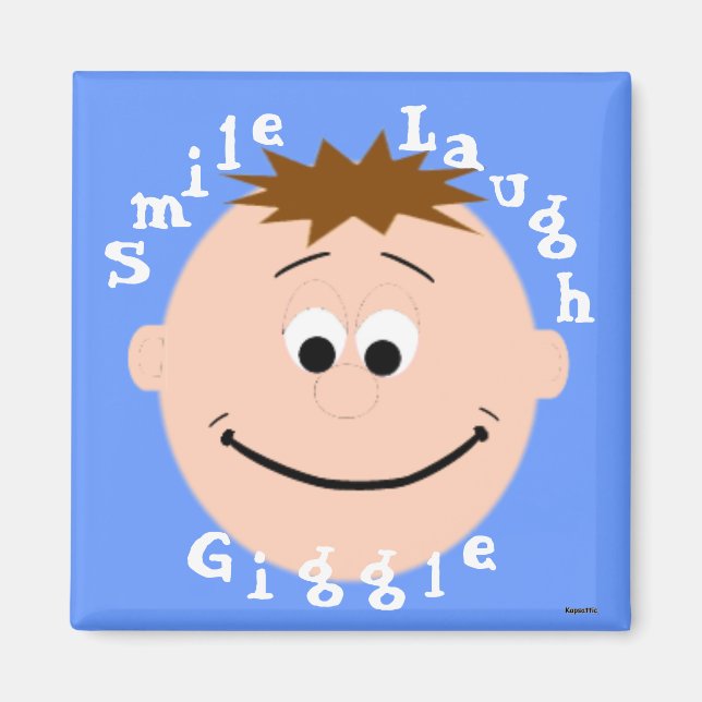 Smilande Ansikte Brown Hair Boy Magnet (Framsidan)