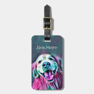 Smilande Golden Retriever Hund i Neon Färg Bagagebricka