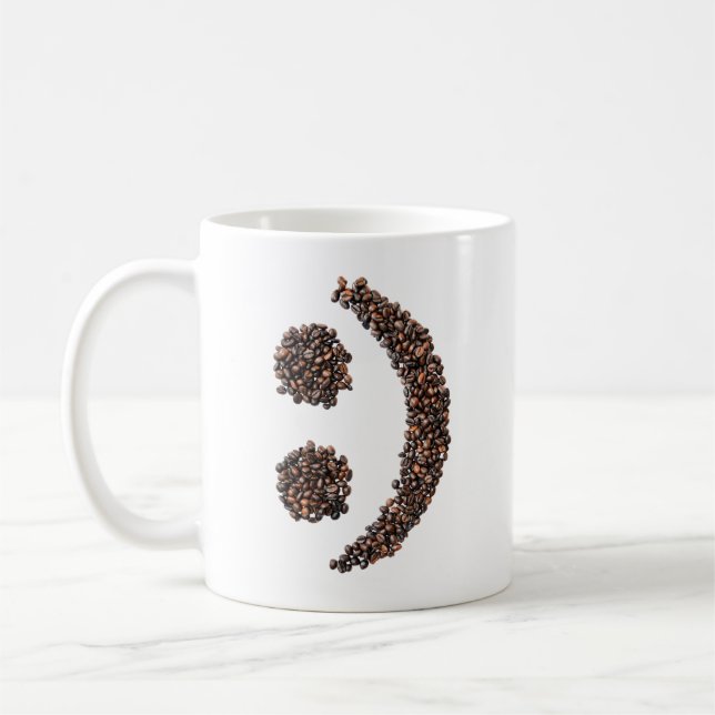 Smilande kaffe Bean Emoji Ansikte Texter Kaffemugg (Vänster)