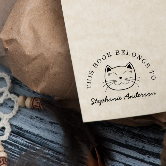 Smilande katt | Anpassningsbar Bok-Tillhören till  Självfärgande Stämpel (Skapare uppladdad)