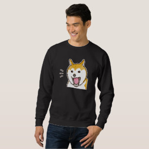 Smilande marionettliknande Shiba Inu Hund Pixelart Lång Ärmad Tröja