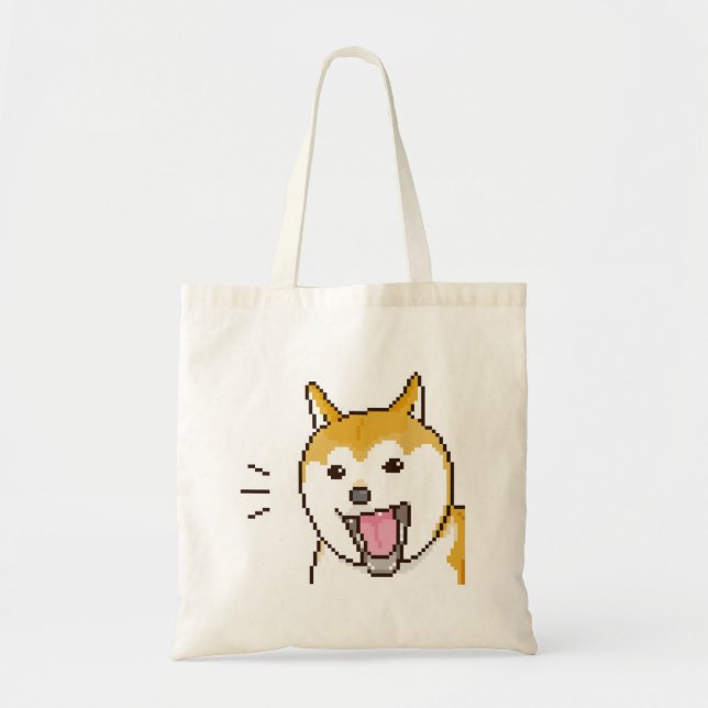 Smilande marionettliknande Shiba Inu Hund Pixelart Tygkasse (Framsidan)