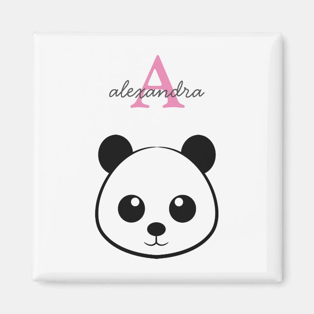 Smilande panda ansikte Monogram Magnet (Framsidan)