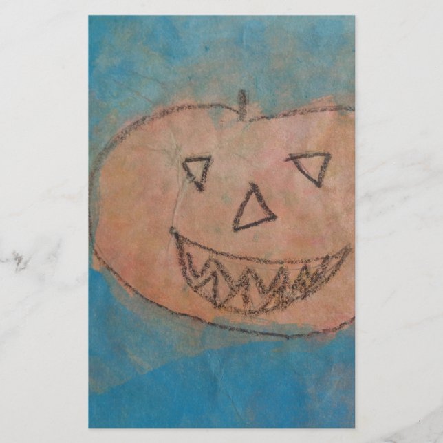 Smilande Pumpkin, Halloween Kids Art Watercolor Brevpapper (Framsida)