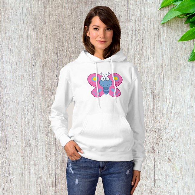 Smilande Rosa Butterfly Womens Hoodie T Shirt (Skapare uppladdad)