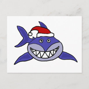 Smilande Shark Wearing Santa Art Art Helg Vykort