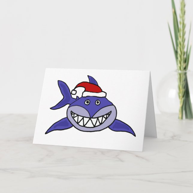 Smilande Shark Wearing Santa Art Art Helgkort (Framsida)