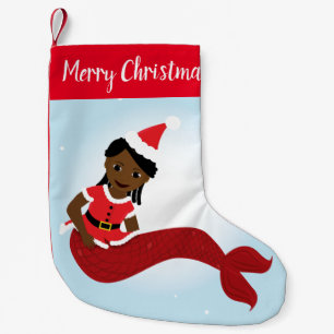 Smilande Sjöjungfru African America Santa Outfit Liten Julstrumpa