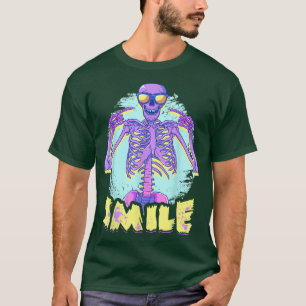 Smilande Skeleton Cute Creepy Pastel Goth Japanska T Shirt