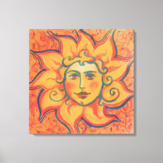 Smilande Sol, Fairytale Fantasy Art, Orange Gult Canvastryck (Framsida)