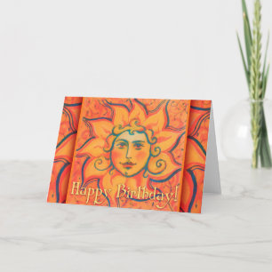 Smilande Sol, Fairytale Fantasy Art, Orange Gult Kort
