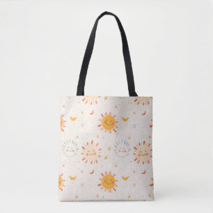 Smilande Sol & Måne Tote Bag, Cute Aesthetic Tygkasse