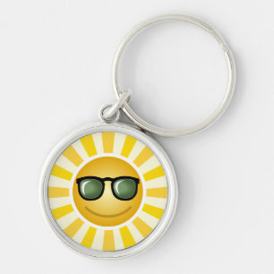 Smilande Sol Rund Silverfärgad Nyckelring