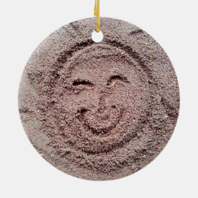 Smilande Sol, Sand Emoticon, Summer Emoji Julgransprydnad Keramik (Baksidan)
