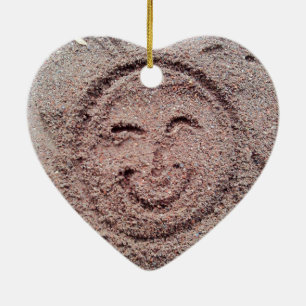Smilande Sol, Sand Emoticon, Summer Emoji Julgransprydnad Keramik