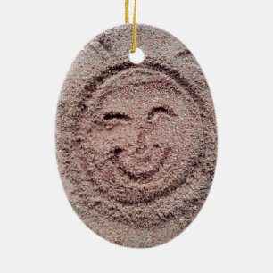 Smilande Sol, Sand Emoticon, Summer Emoji Julgransprydnad Keramik