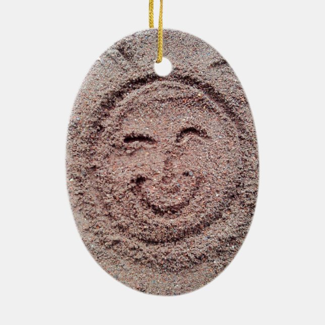 Smilande Sol, Sand Emoticon, Summer Emoji Julgransprydnad Keramik (Baksidan)
