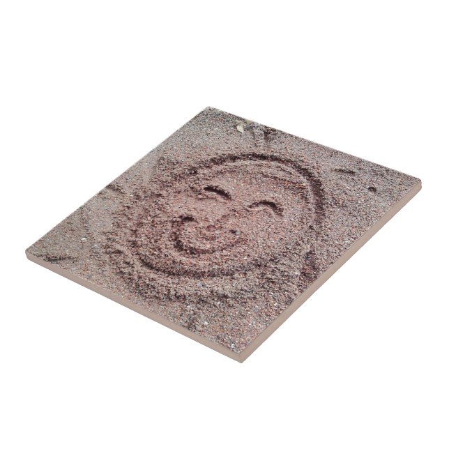 Smilande Sol, Sand Emoticon, Summer Emoji Kakelplatta (Sidan)