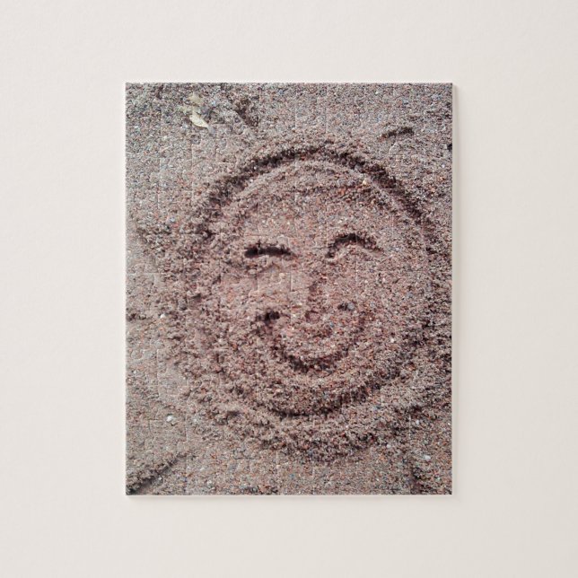 Smilande Sol, Sand Emoticon, Summer Emoji Pussel (Vertikal)
