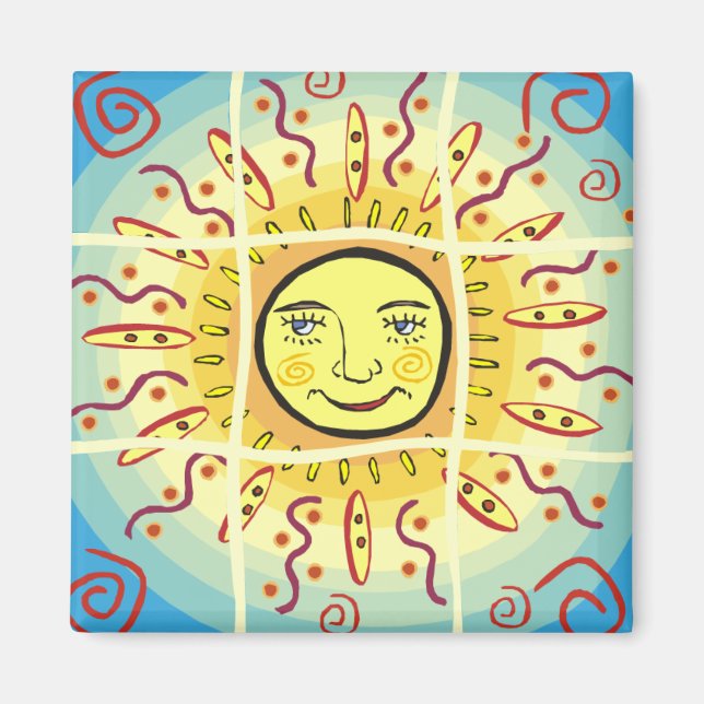 Smilande Solar Sol Squares Magnet (Framsidan)