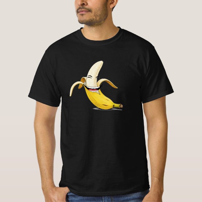 Smilande Tecknad Banana - Funny Fruit Ansikte T-Sh T Shirt (Framsida)