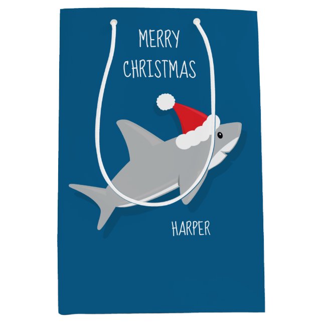 Smilande Tecknad Shark i Santa Hat Gift Bag (Framsidan)