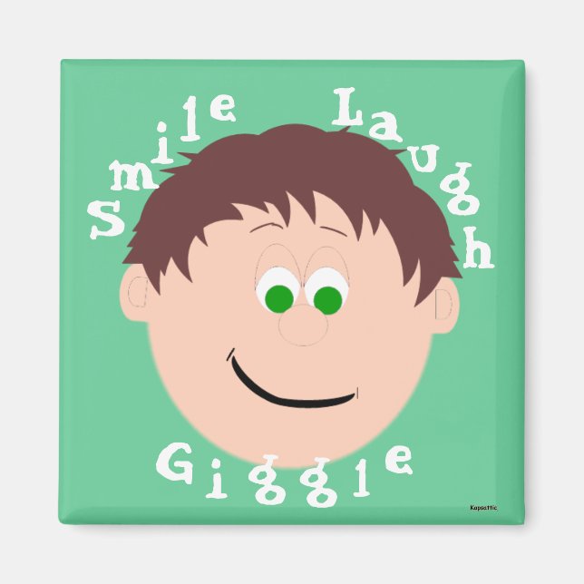 Smilda Ansikte Brown Hair Grönt Eyed Boy Magnet (Framsidan)