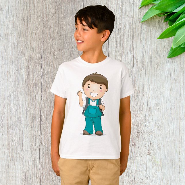 Smilde School Boy med ryggsäck T Shirt (Skapare uppladdad)