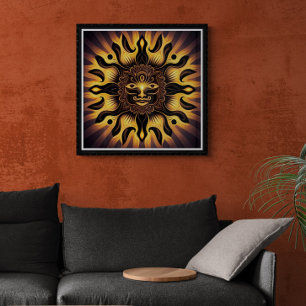 Smildrande av Guld Mandala Sol AI Art Poster