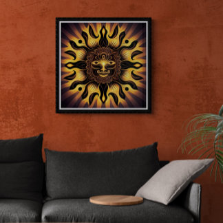 Smildrande av Guld Mandala Sol AI Art Poster